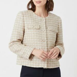 Rachel Zoe Tan Gold Tweed Blazer Jacket Size Large